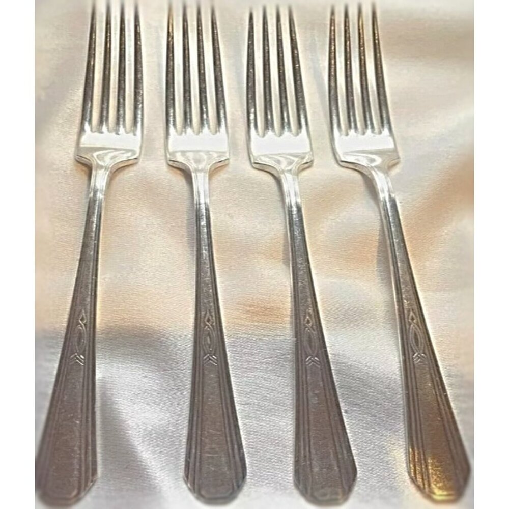 Set of 4 Vintage International Silver Forks – Paris 1931 Art Deco Pattern, 7"